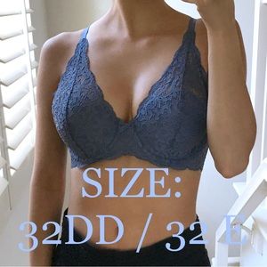 NWOT 32DD 32E Powder Blue Lightly Lined Lace Balconette Bra